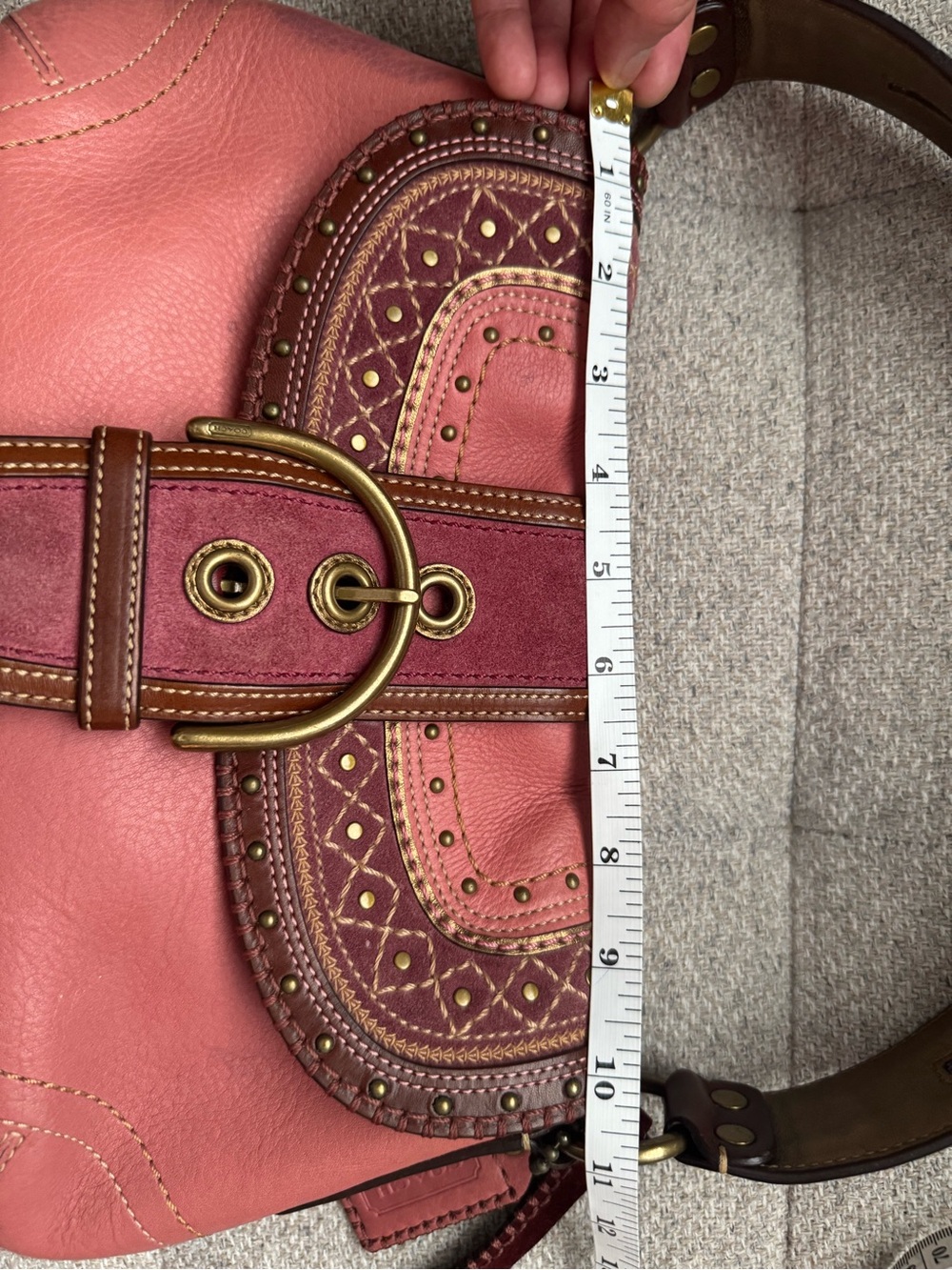 Vintage Y2K Coach Soho Stitched Pink Leather Studded Flap Shoulder Bag F10479 - Picture 10 of 11